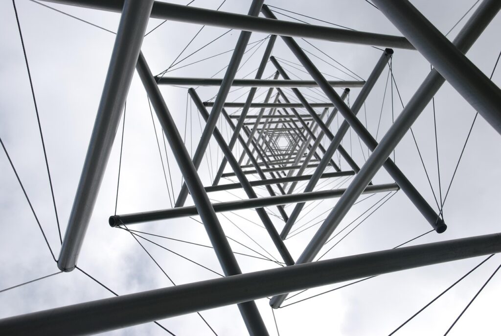 art, work of art, tower, metal, wire, gray, star